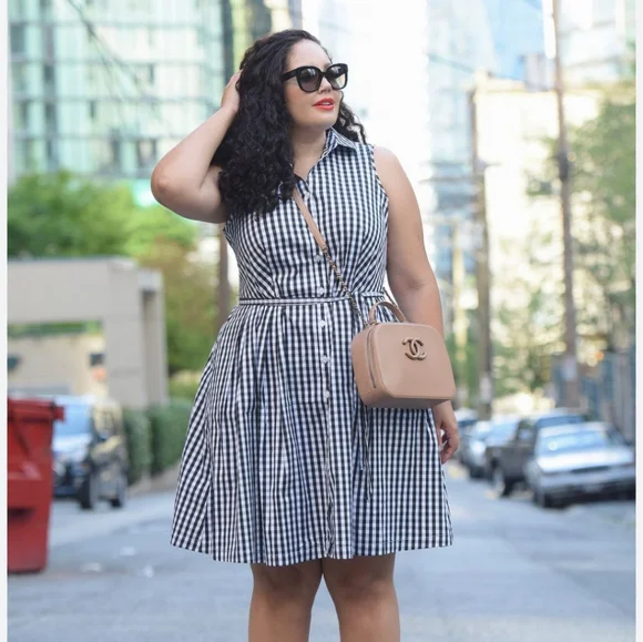 Who What Wear Black White Gingham Sleeveless Button Down Shirt Dress M - Picture 8 of 11